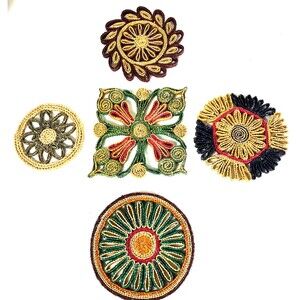 Vintage Handwoven Raffia Floral Trivets Set of 5 Boho Folk Art Table Decor